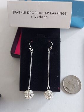 Vintage Avon Silver Sparkle Drop Linear Earrings